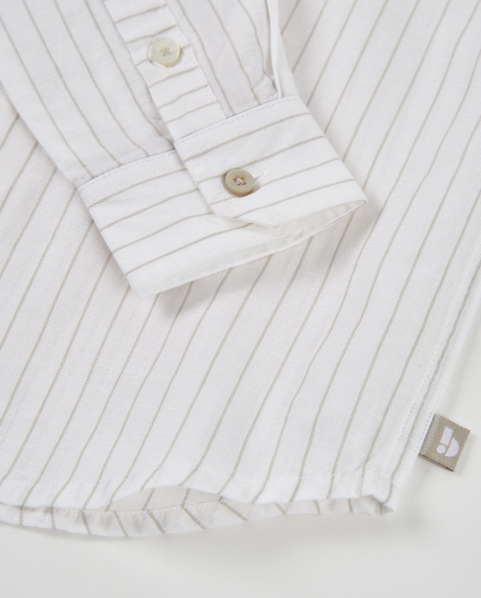 Camisa de Linho Às Riscas Infantil Bege-4