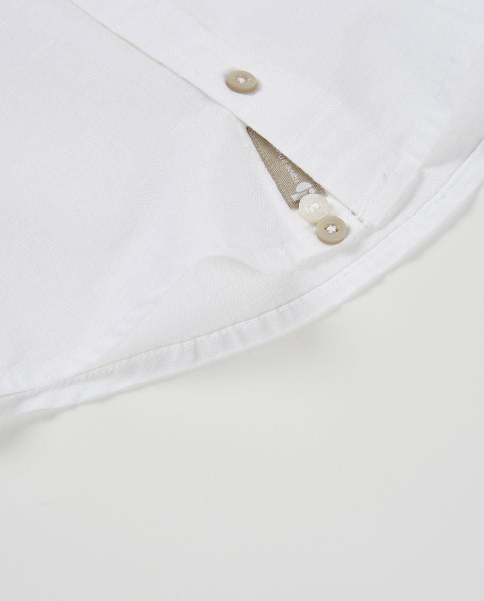 Camisa de Linho de Manga Curta Infantil Branco / Branco-4