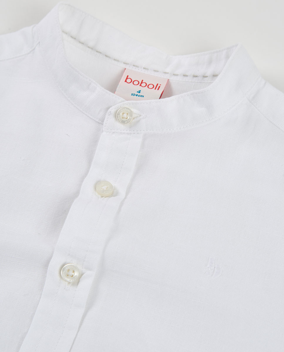 Camisa em Linho de Manga Comprida Infantil Branco / Branco-3