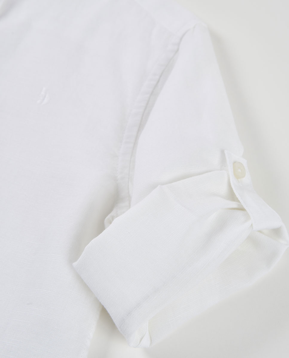 Camisa em Linho de Manga Comprida Infantil Branco / Branco-4
