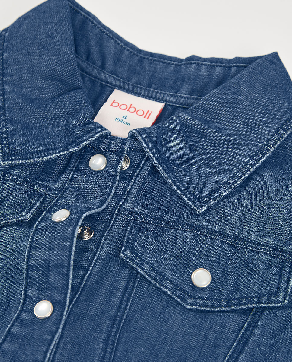 Vestido Denim Combinado Infantil Rosa / azul marinho-3