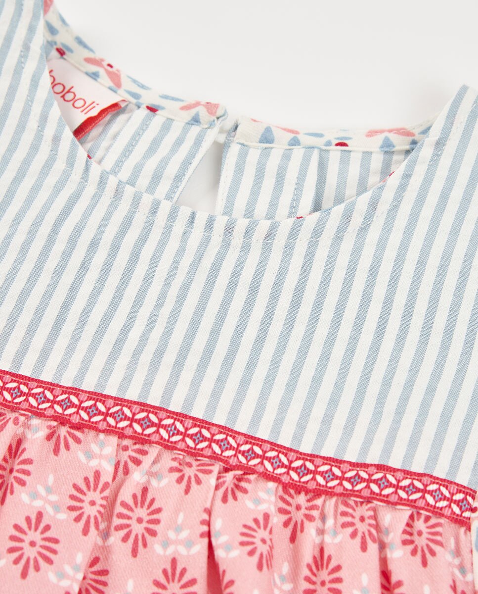 Blusa Popelina Combinada Infantil Boboli Rosa / azul marinho-3