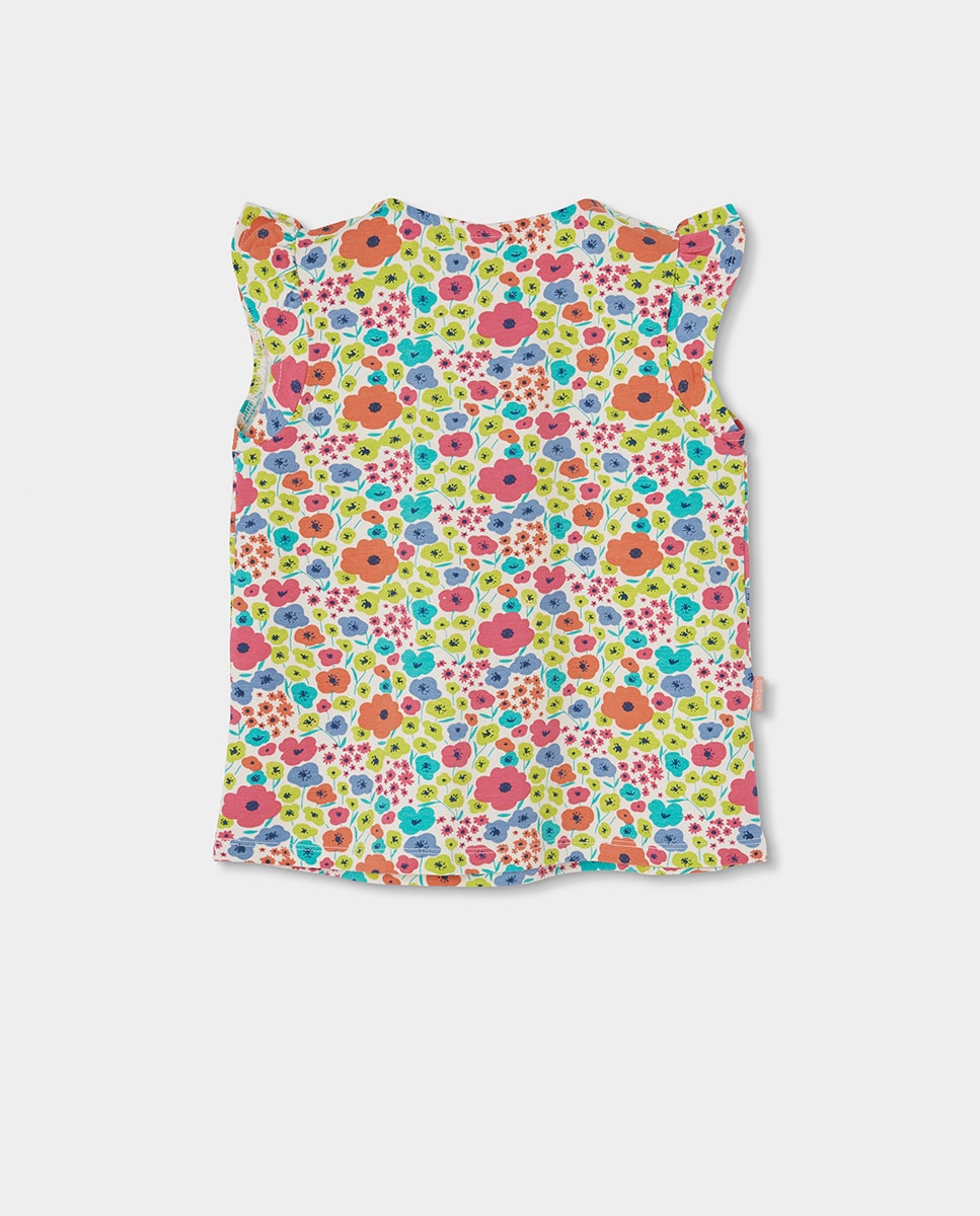 T-shirt de Malha com Flores Infantil Boboli Branco / Laranja-2