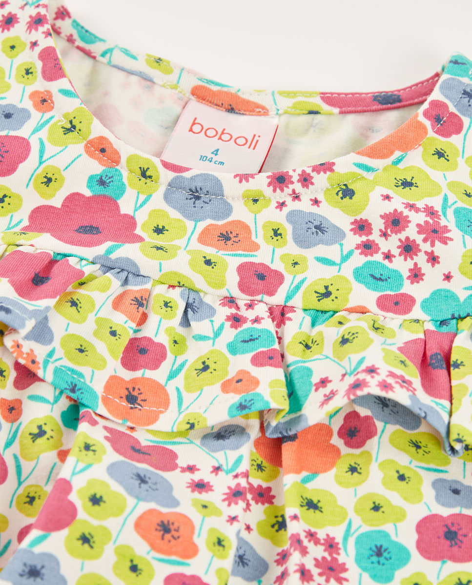 T-shirt de Malha com Flores Infantil Boboli Branco / Laranja-3