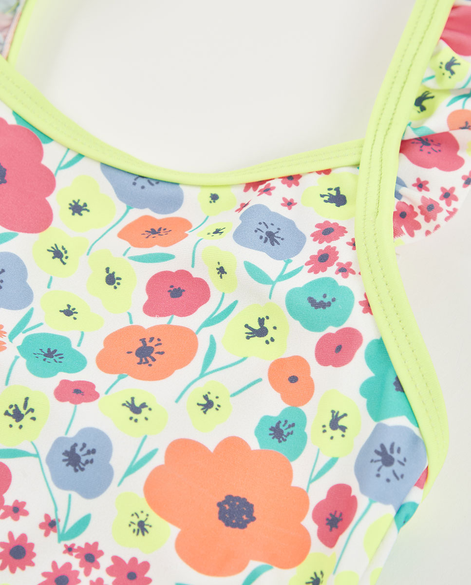 Fato de Banho em Poliamida com Flores Infantil Boboli Verde-claro-3