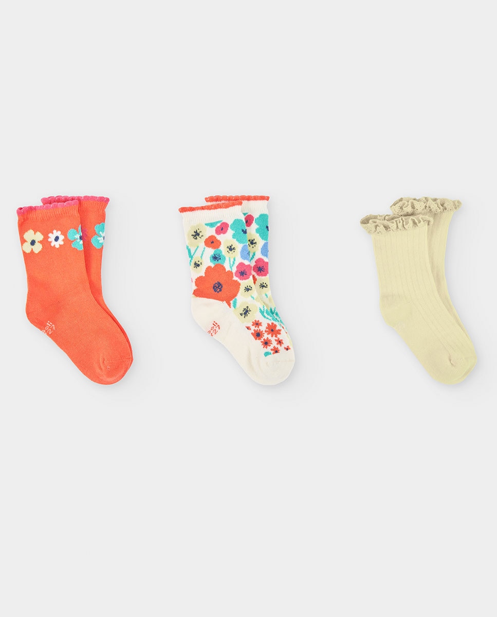 Imagem 0 de Pack de Meias de Algodão Infantil com Estampado Floral
