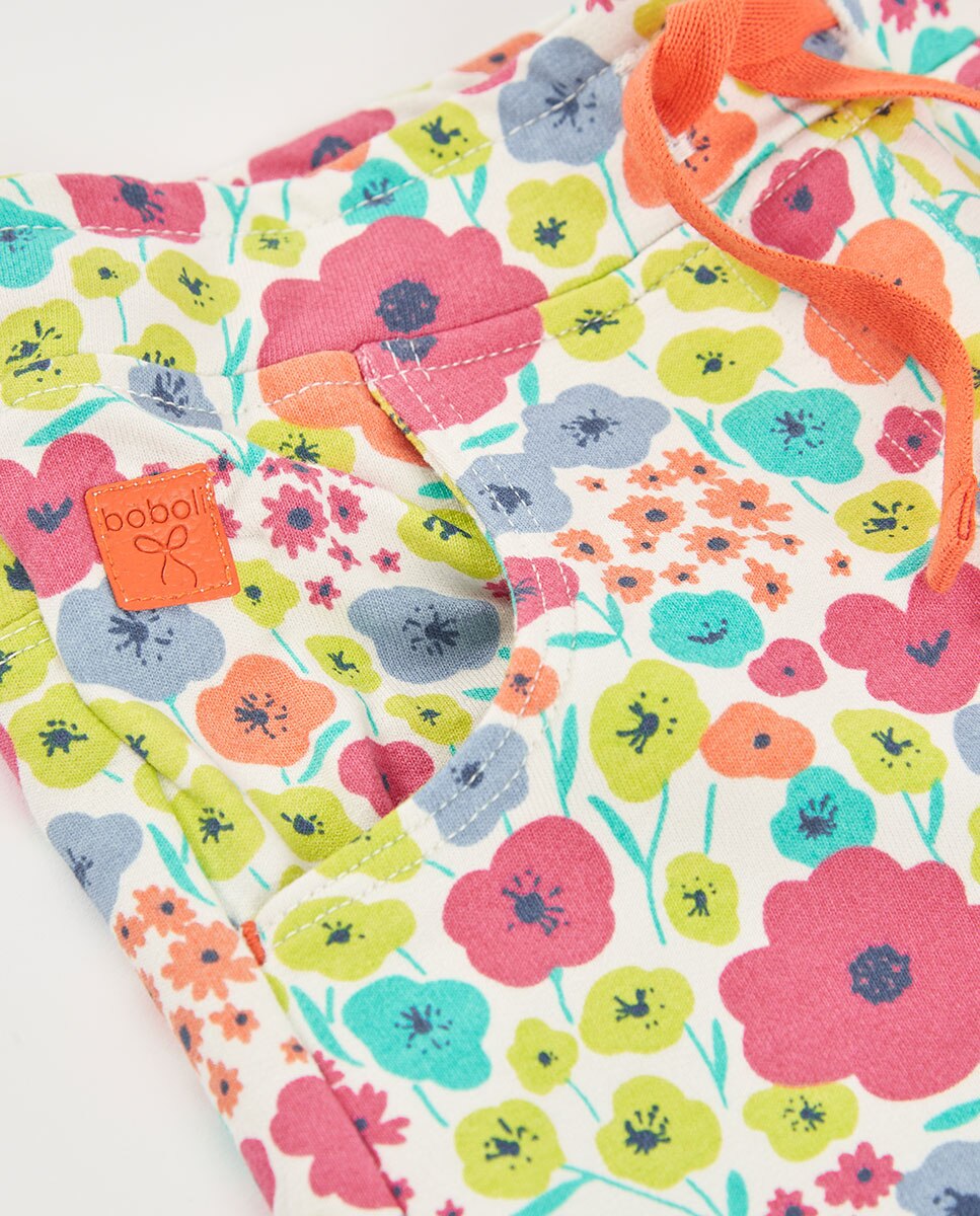 Bermudas em Felpa com Flores de Bebé Boboli Branco / Laranja-3