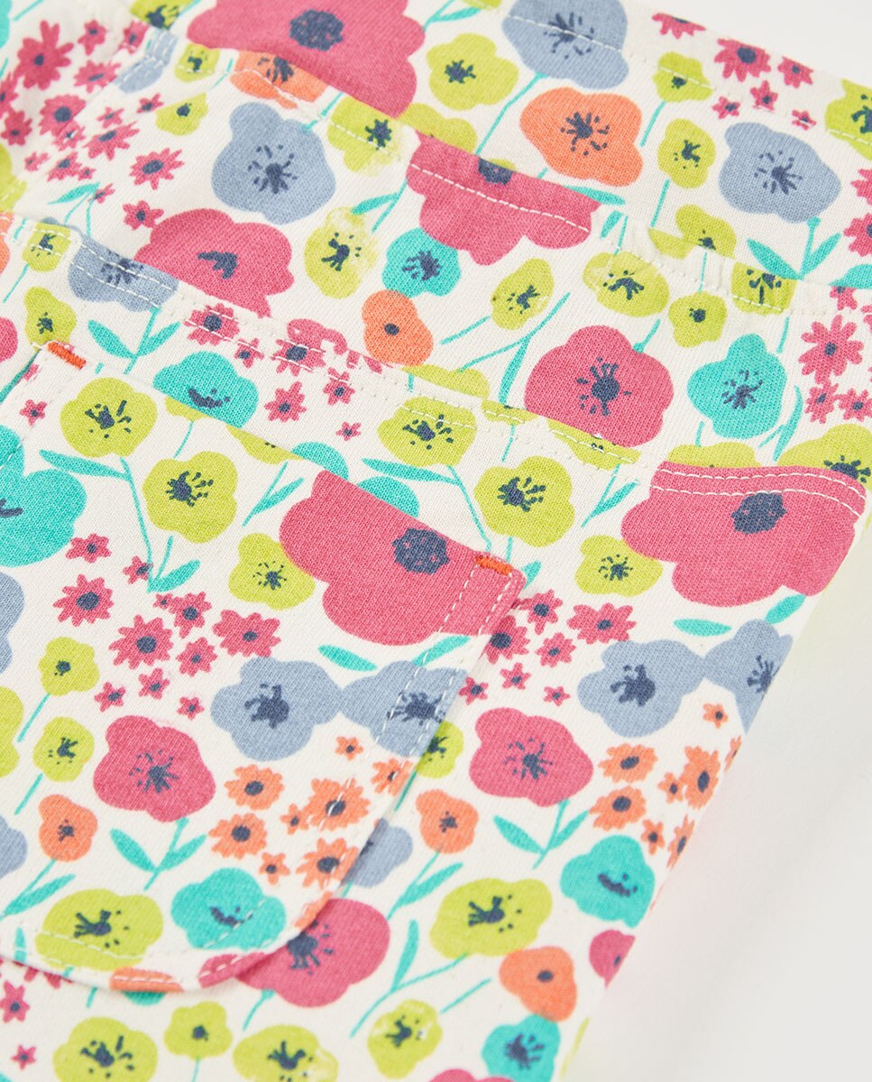 Bermudas em Felpa com Flores de Bebé Boboli Branco / Laranja-4