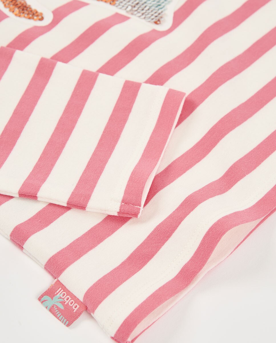 T-shirt de Malha Às Riscas para Bebé Rosa-claro-4