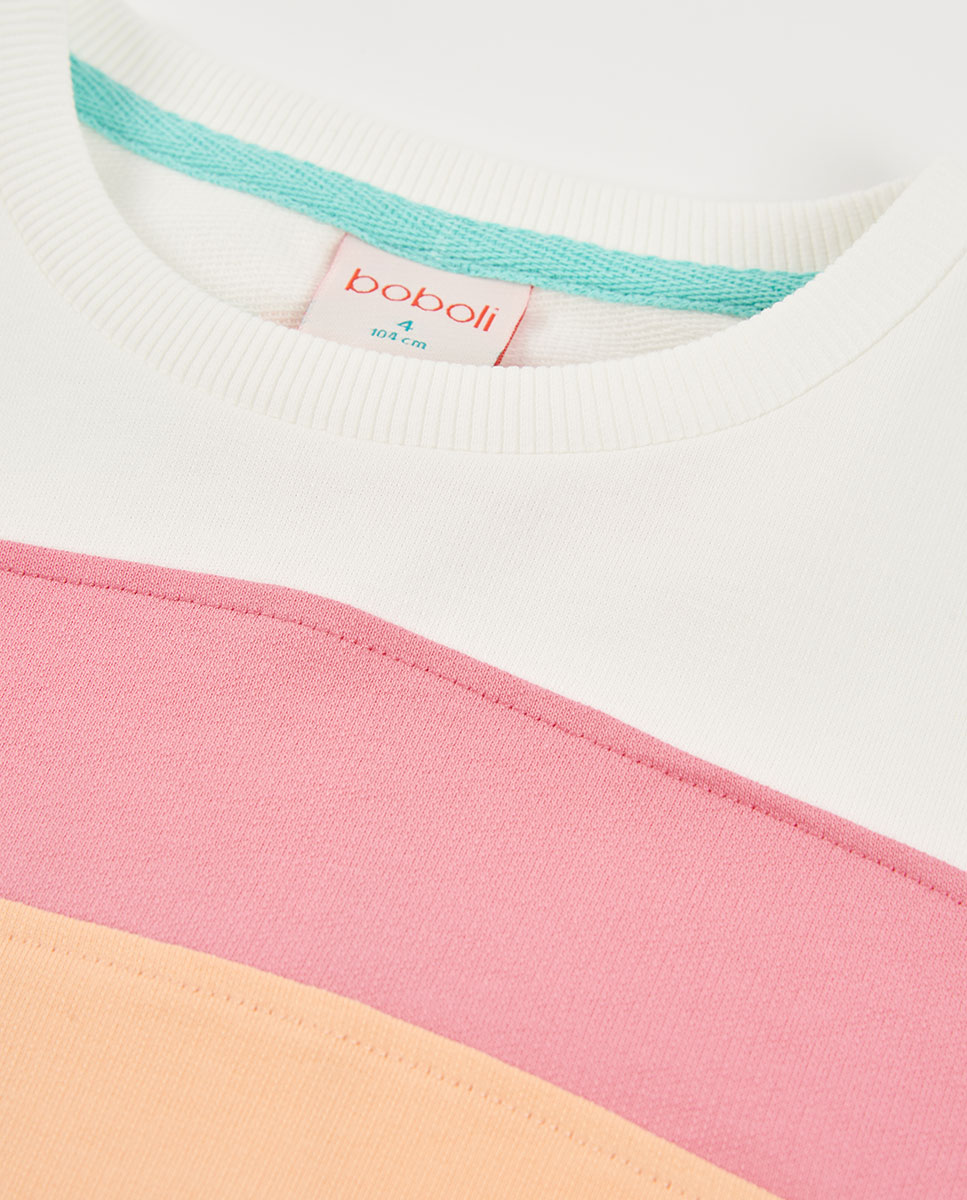 Sweatshirt em Felpa com Bandas Infantil Boboli Branco / Laranja-3