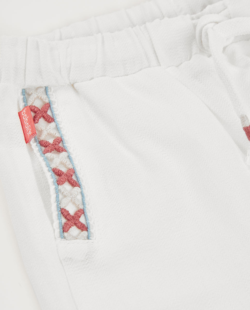 Bermudas de Tecido Infantil Boboli Branco / Rosa-3