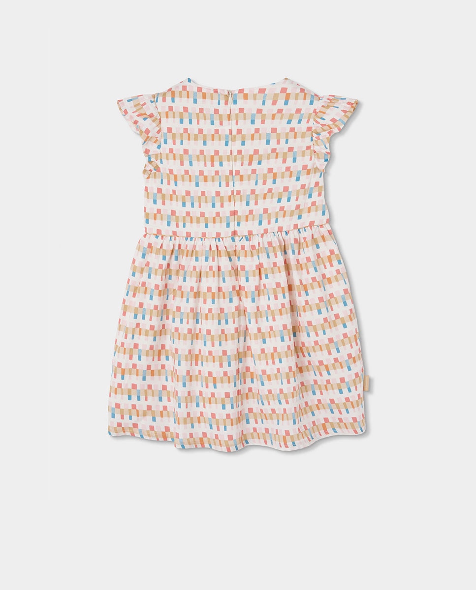 Vestido em Cetim cenefas Infantil Bege/Rosa-2
