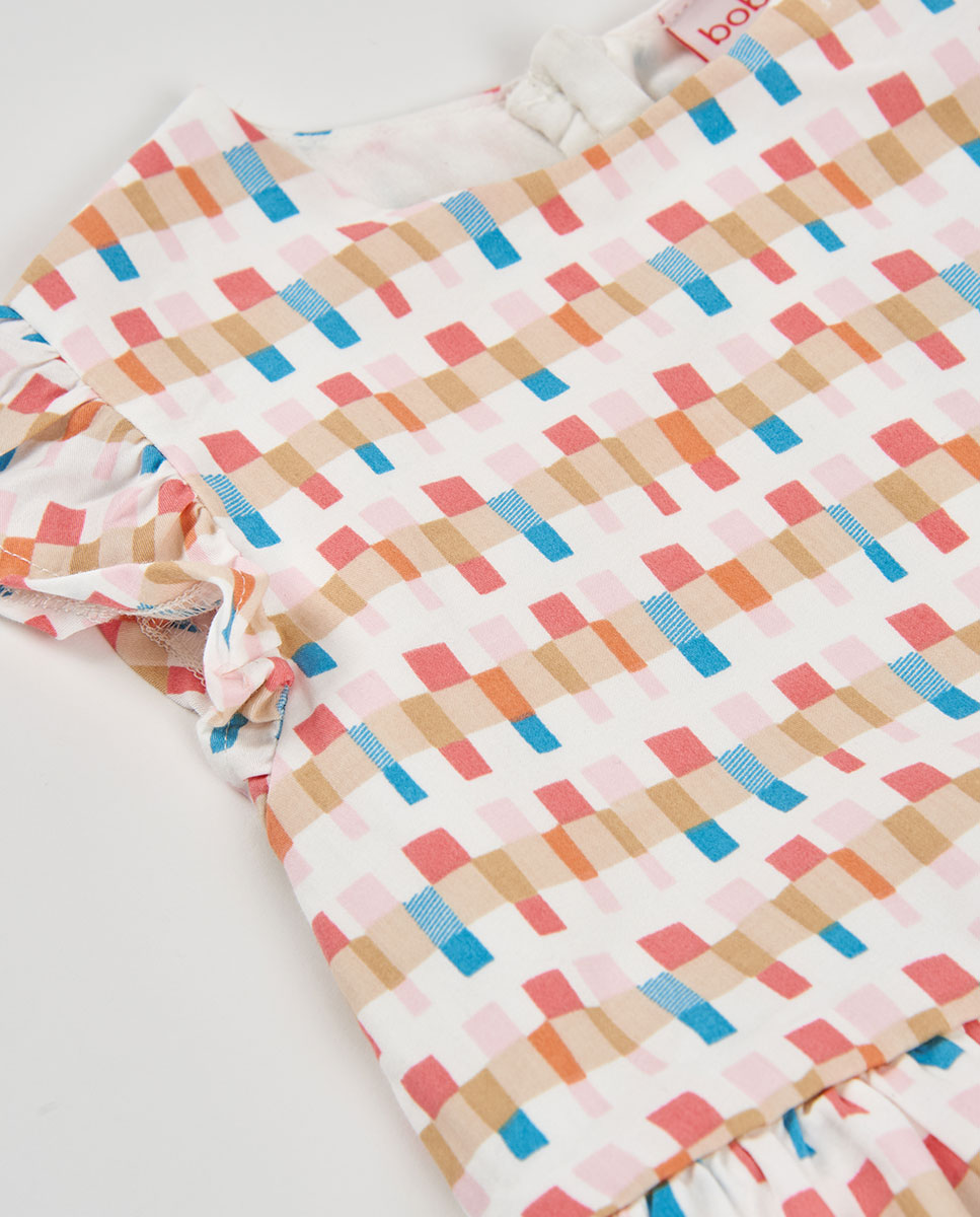 Vestido em Cetim cenefas Infantil Bege/Rosa-3