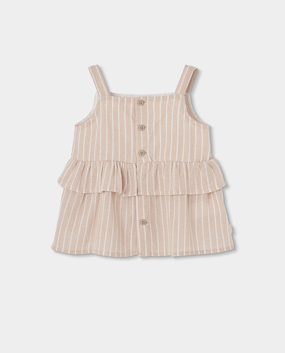 Top de Linho Às Riscas Infantil Boboli Bege-2