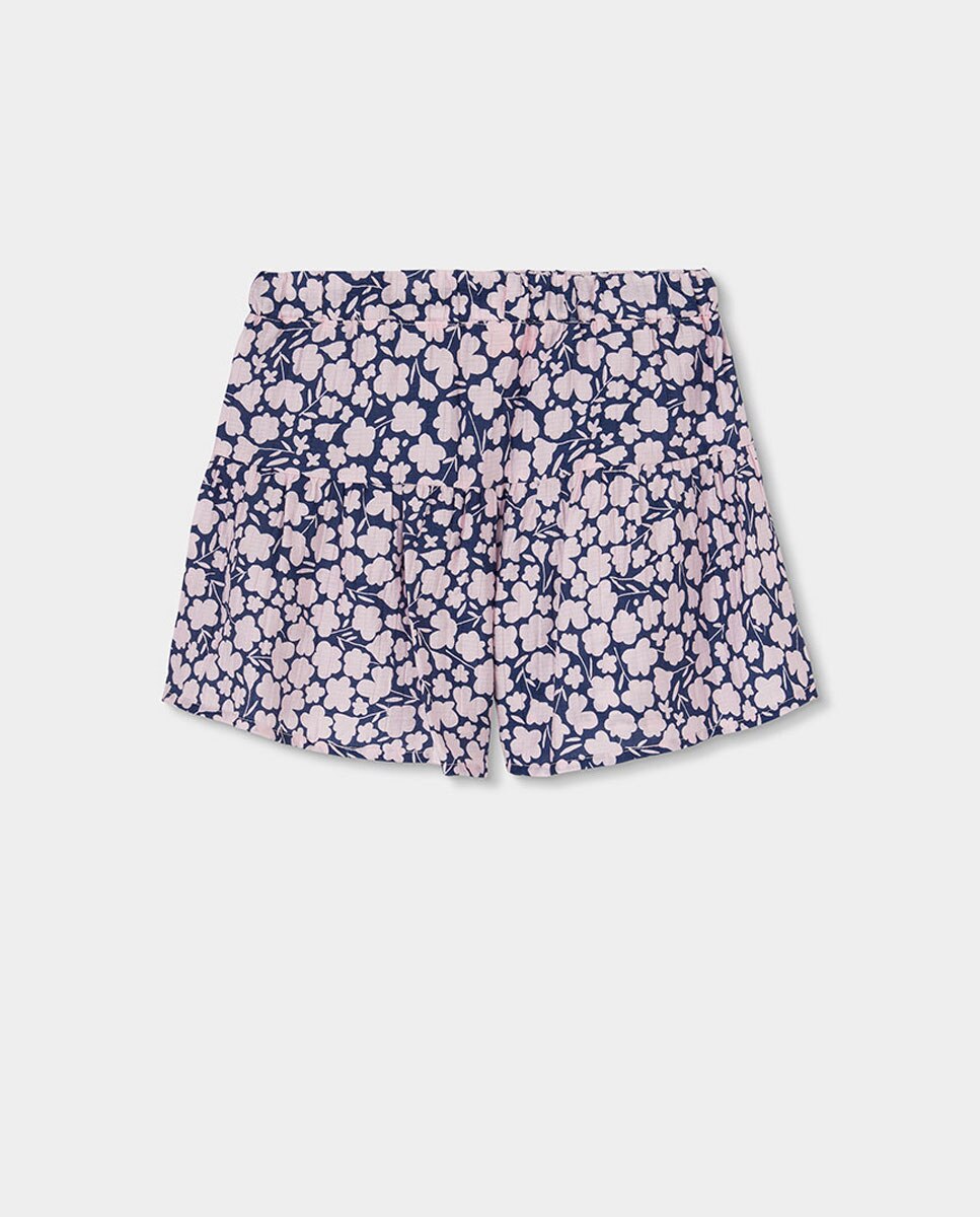 Saia-calça Viscosa Flores Infantil Azul / Branco-2