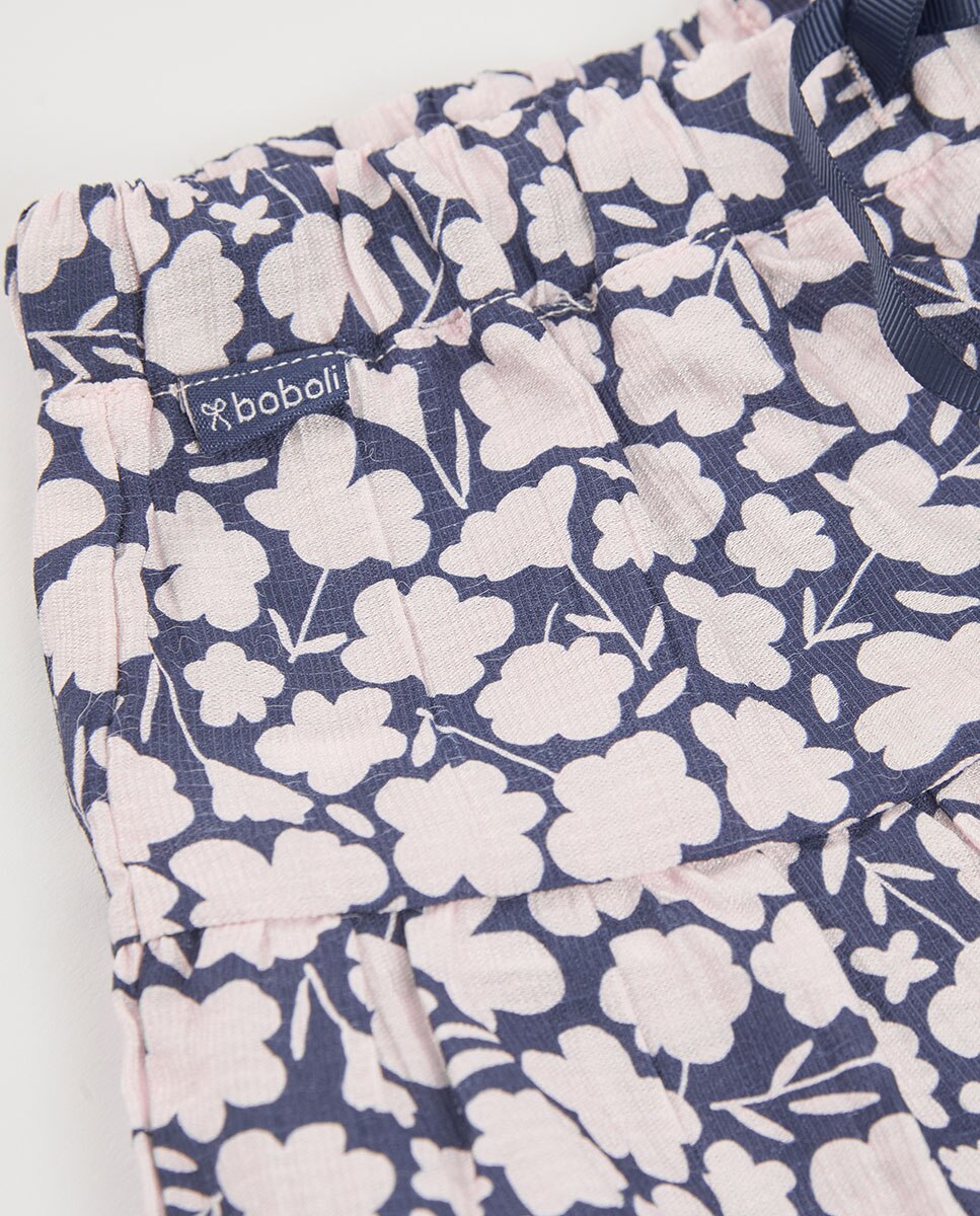 Saia-calça Viscosa Flores Infantil Azul / Branco-3