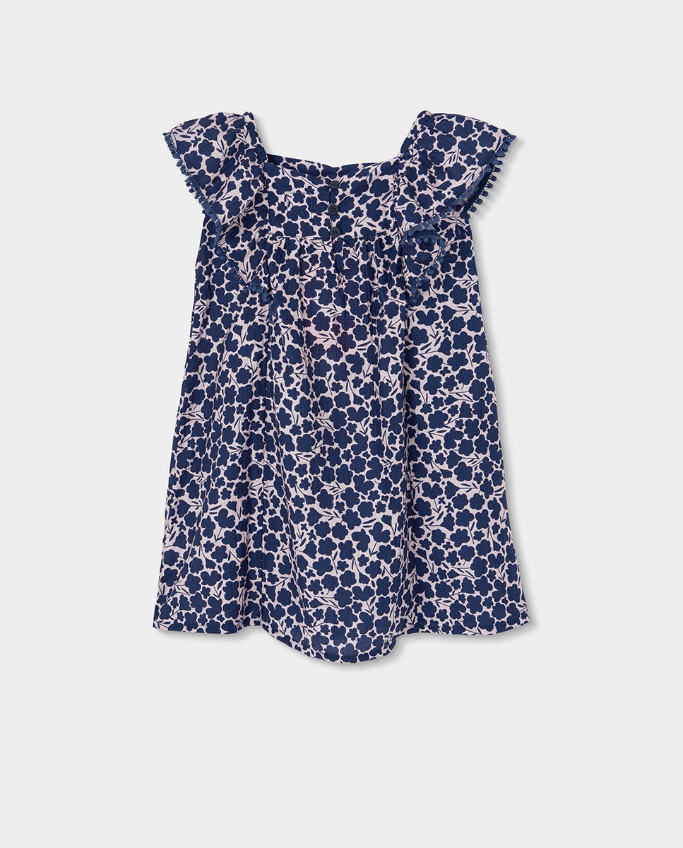 Vestido Viscosa Flores Infantil Azul-marinho / Rosa-2