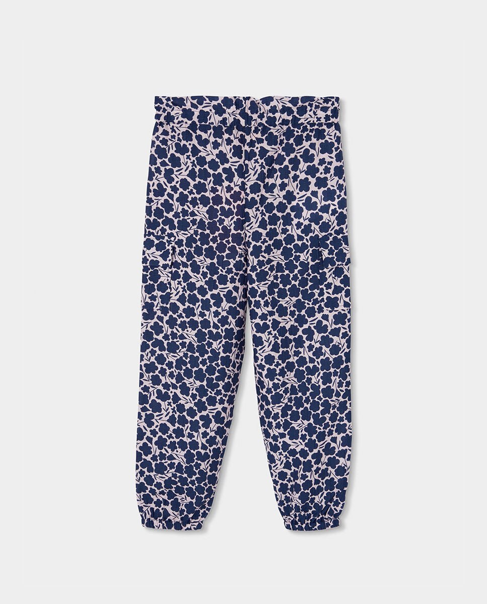 Calças de Viscose com Flores Infantil Boboli Azul / Branco-2