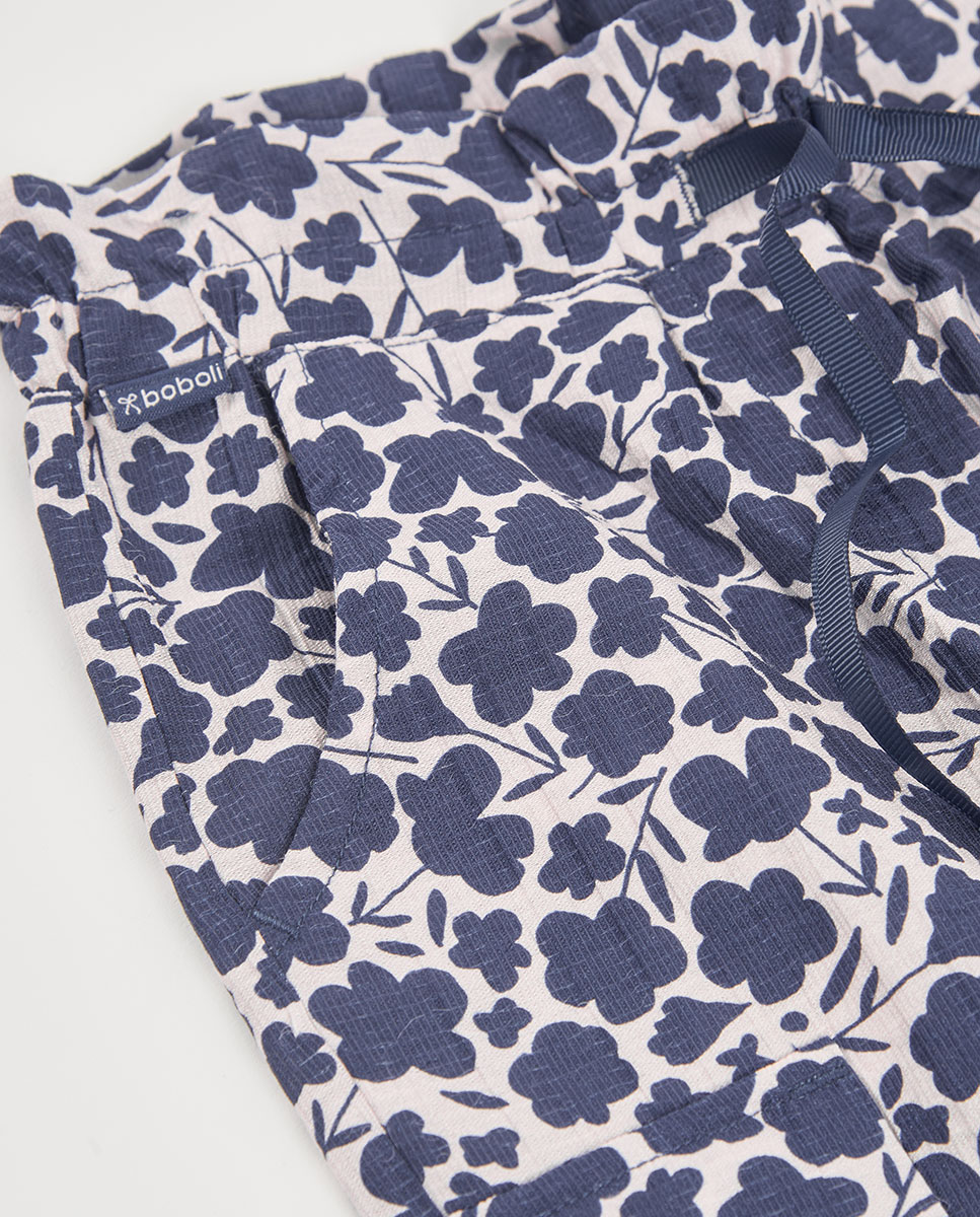 Calças de Viscose com Flores Infantil Boboli Azul / Branco-3