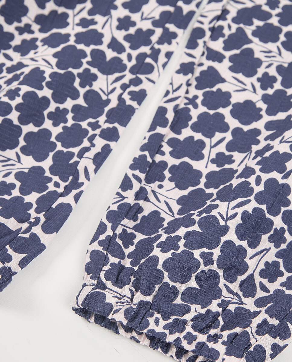 Calças de Viscose com Flores Infantil Boboli Azul / Branco-4