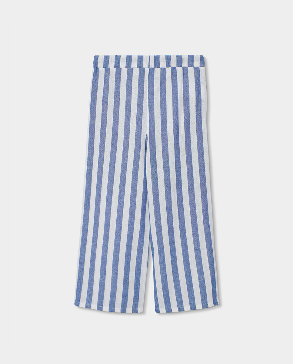 Calças de Linho Às Riscas Infantil Boboli Azul-claro-2