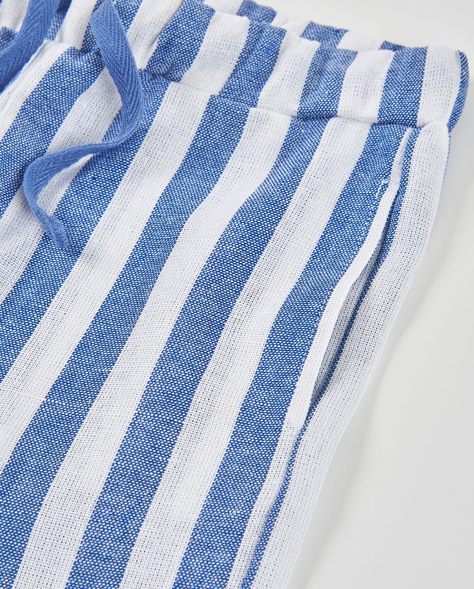 Calças de Linho Às Riscas Infantil Boboli Azul-claro-3