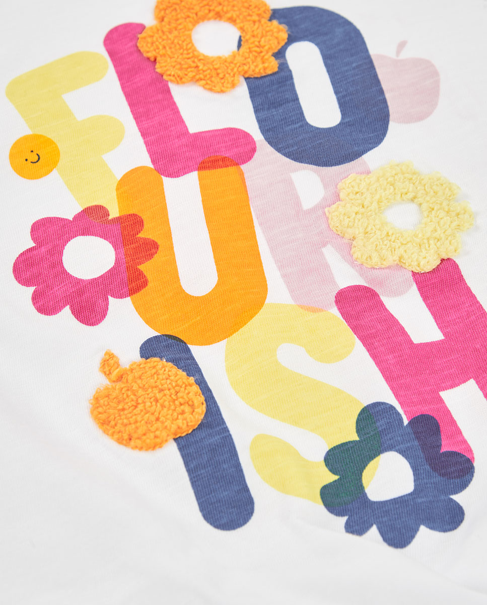 T-shirt de Malha de Manga Comprida Infantil Boboli Branco / Serigrafiado-3