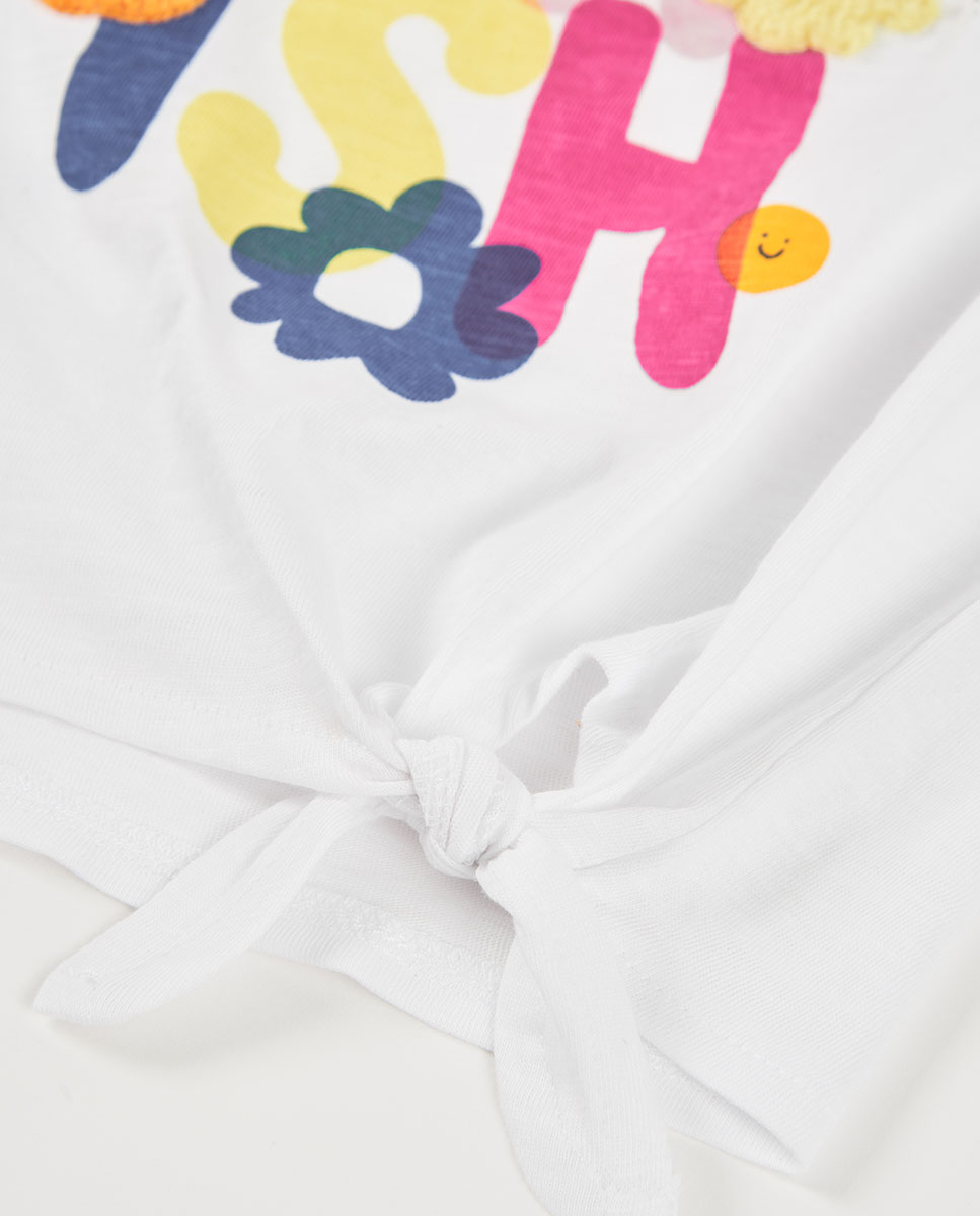 T-shirt de Malha de Manga Comprida Infantil Boboli Branco / Serigrafiado-4
