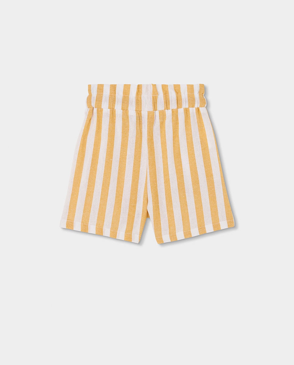 Bermudas de Linho Às Riscas Infantil Boboli Amarelo-2