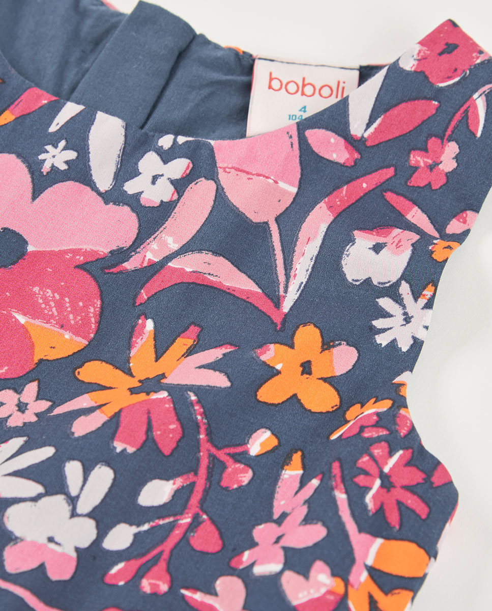 Vestido em Cetim com Flores de Bebé Boboli Azul / Branco-3