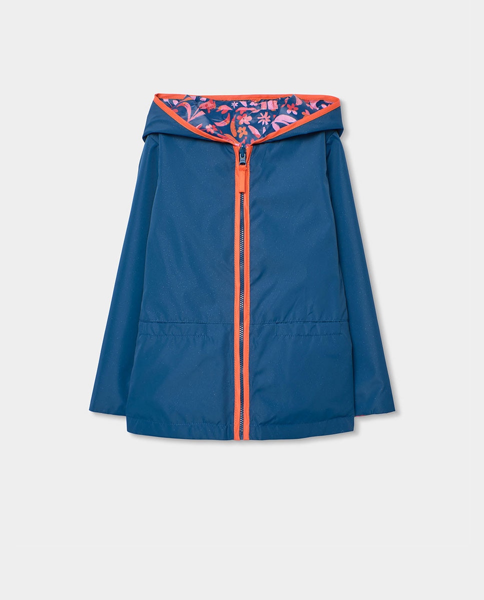 Parka Reversível com Flores de Bebé Boboli Azul-marinho / Laranja-3