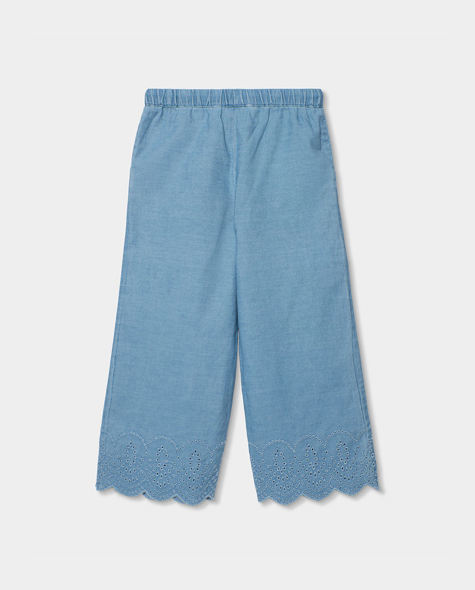 Calças Denim Bordadas Infantil Boboli Azul denim-2