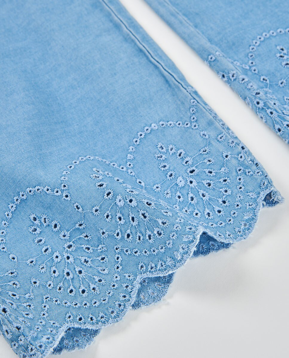 Calças Denim Bordadas Infantil Boboli Azul denim-4