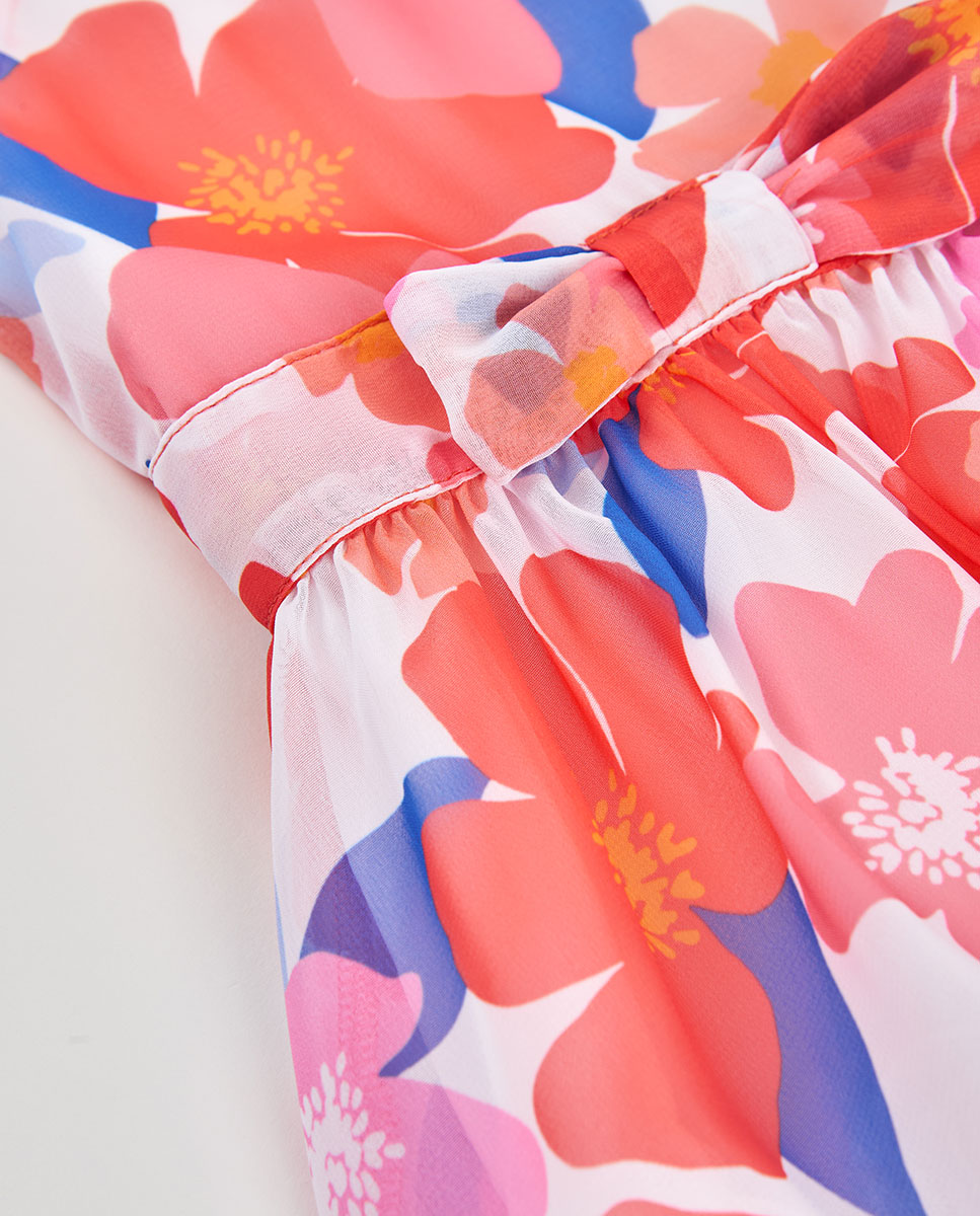 Vestido em Gase Flores Infantil Rosa / azul marinho-3