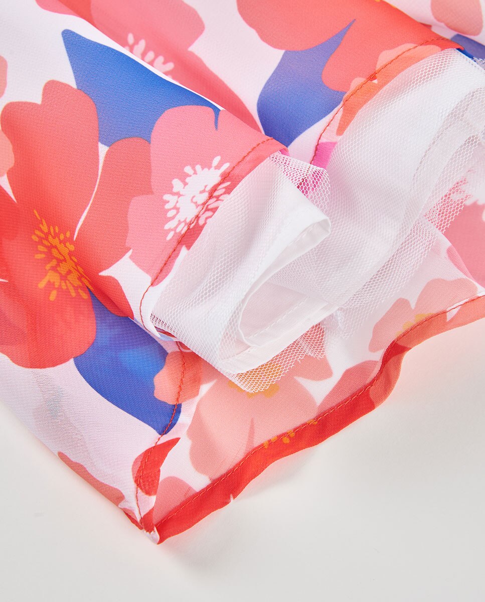 Vestido em Gase Flores Infantil Rosa / azul marinho-4