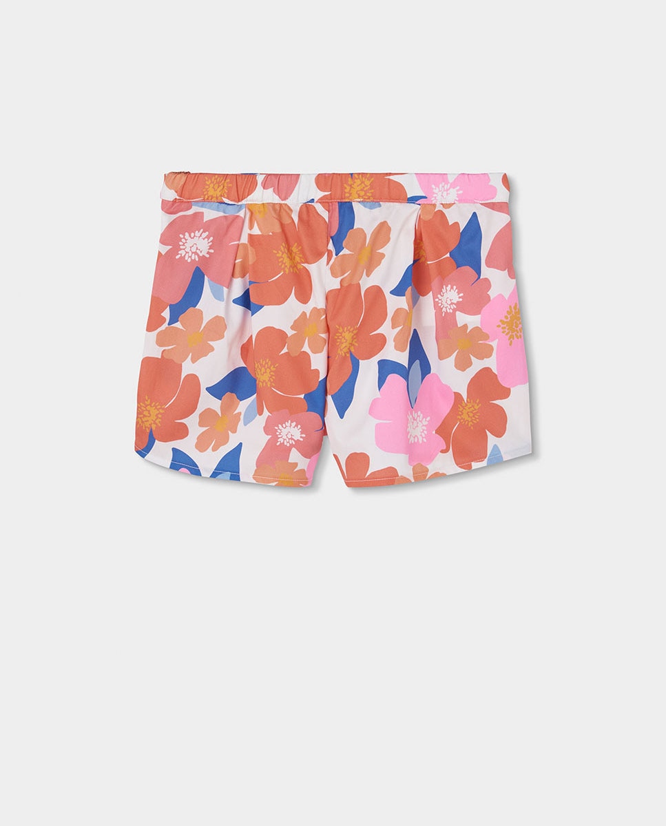 Bermudas em Cetim com Flores Branco / Laranja-2