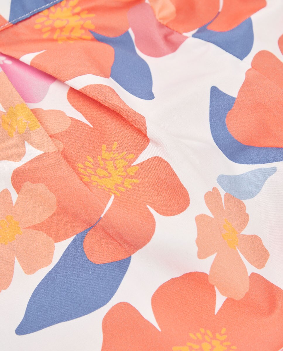 Bermudas em Cetim com Flores Branco / Laranja-4