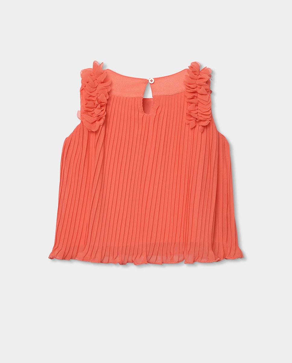 Blusa em Gás Plissada Infantil Boboli Coral-2
