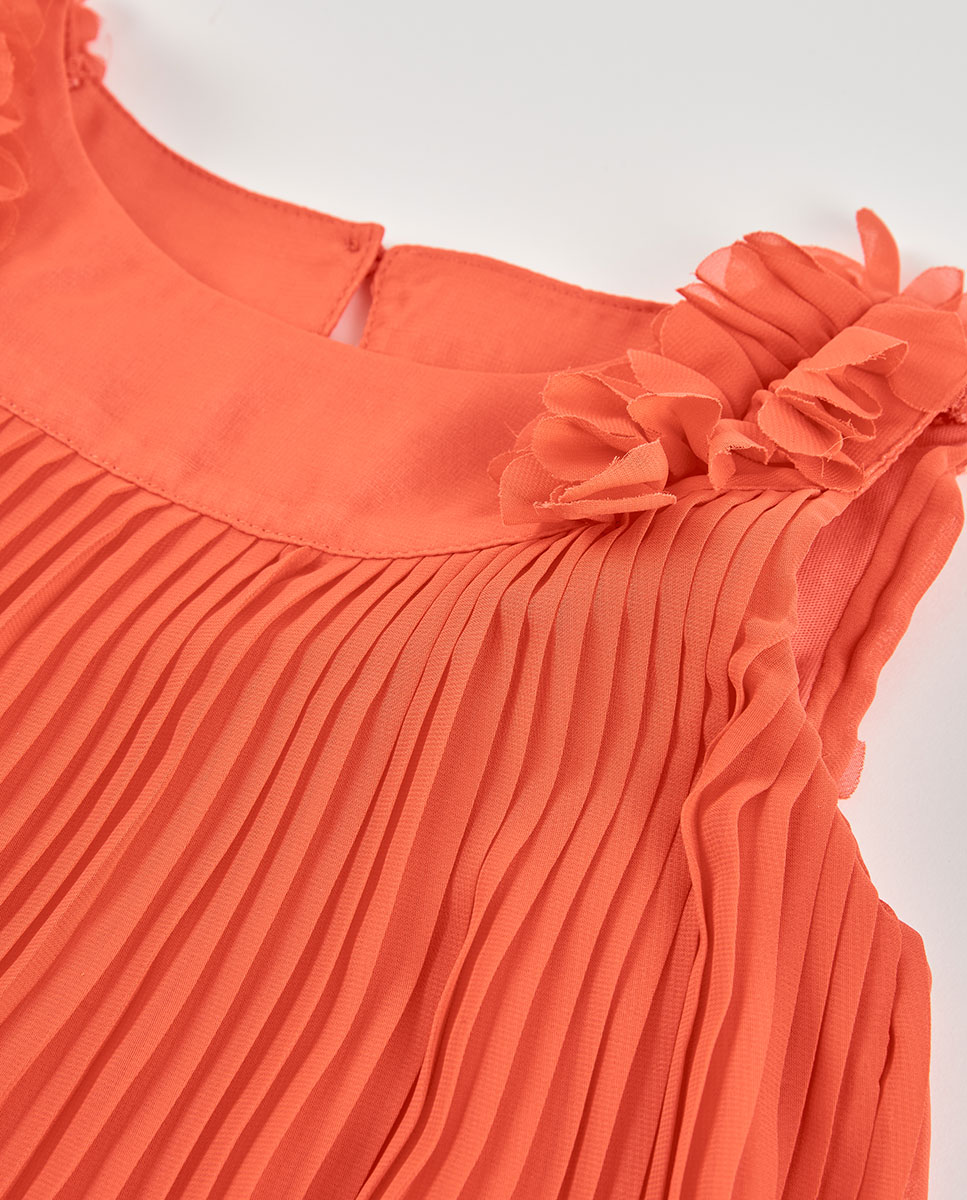 Blusa em Gás Plissada Infantil Boboli Coral-3