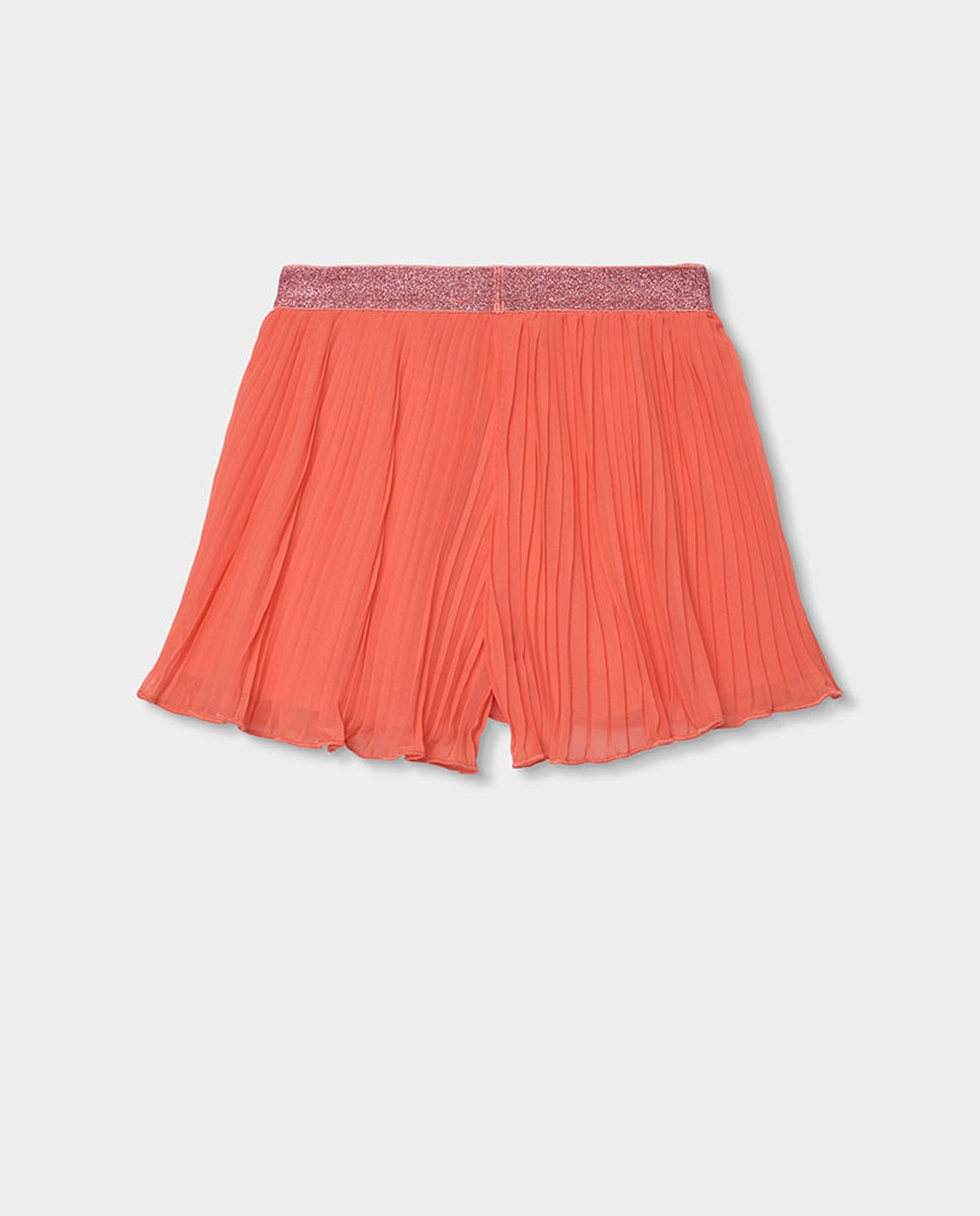 Bermudas em Gase Plissada Coral-2