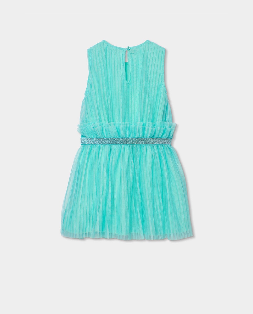 Vestido de Tule Plissado Infantil Turquesa-2