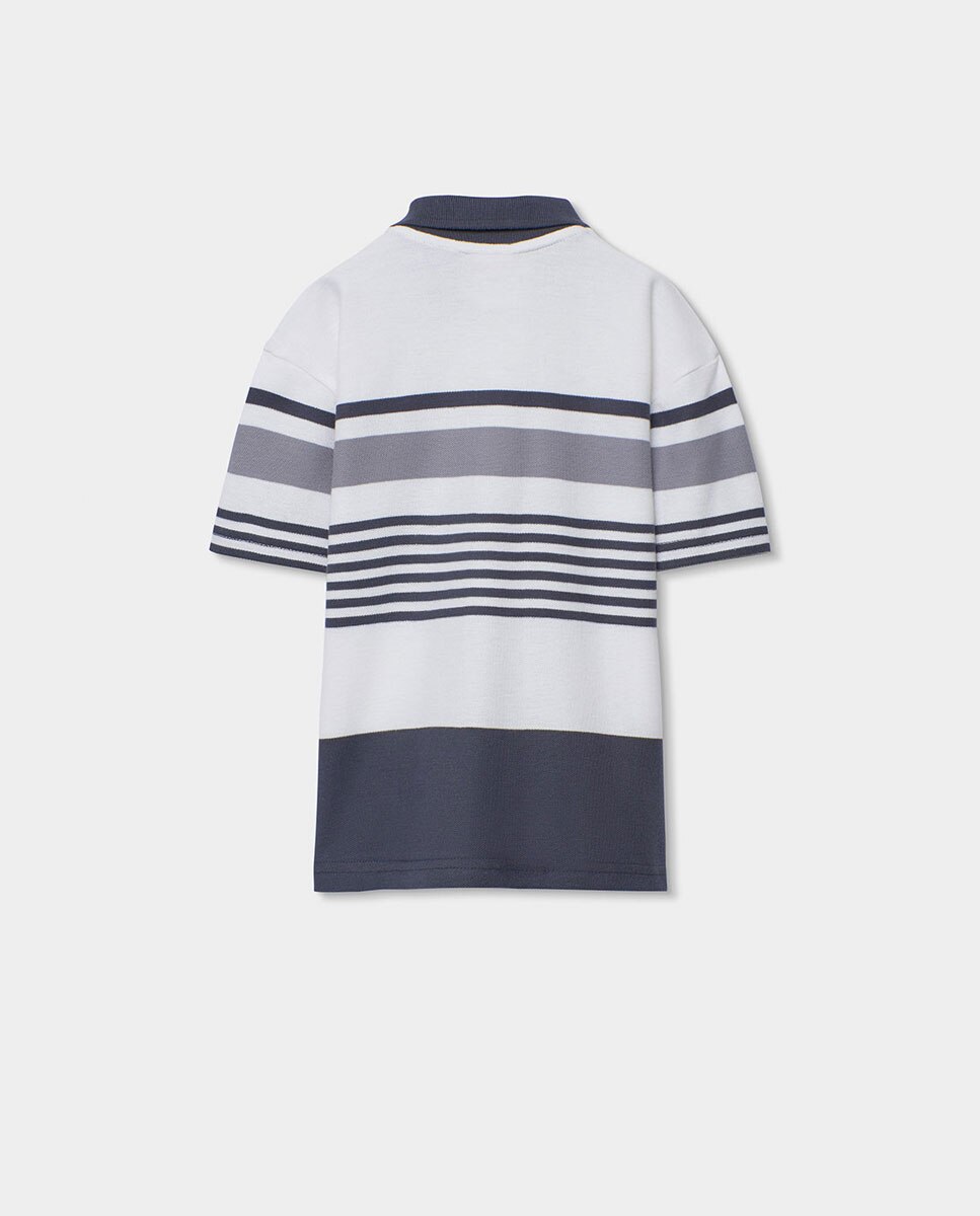 Polo Piqué Às Riscas Infantil Branco-2