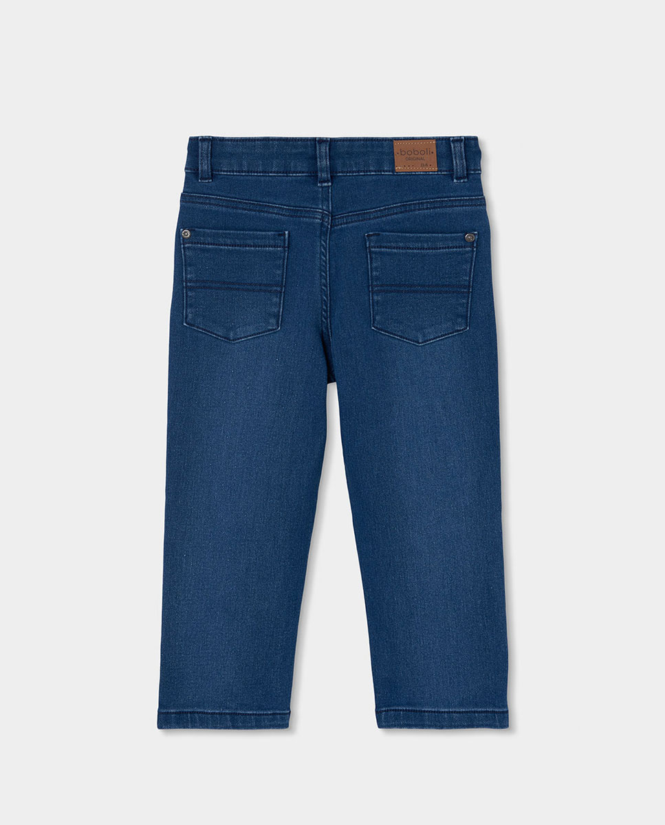 Calças Jeans Infantil de Algodão com Corte a Direito e Cintura Subida Azul denim-2