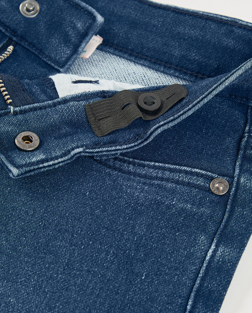 Calças Jeans Infantil de Algodão com Corte a Direito e Cintura Subida Azul denim-3