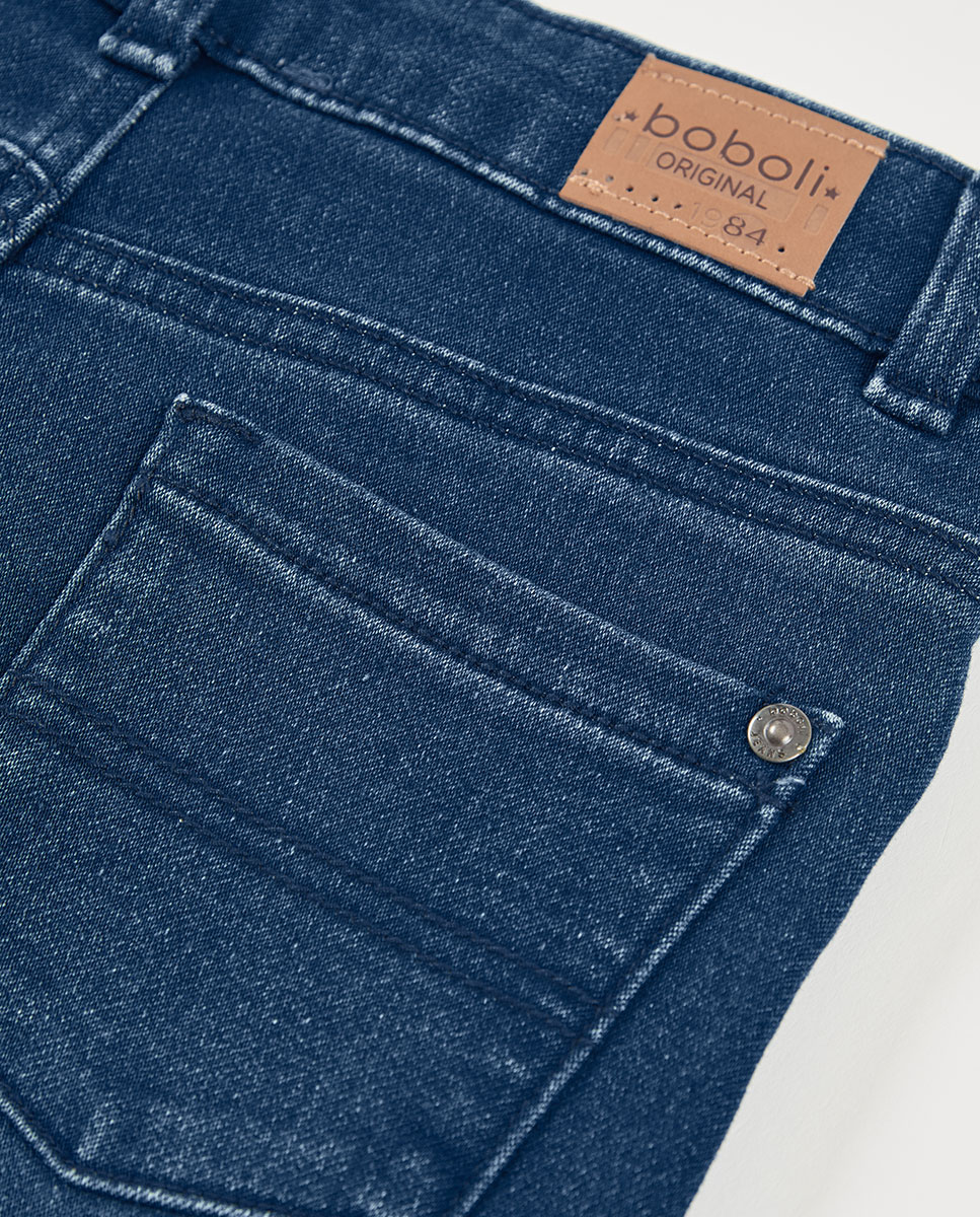 Calças Jeans Infantil de Algodão com Corte a Direito e Cintura Subida Azul denim-4