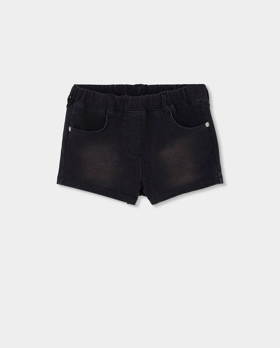 Imagem 0 de Calções de Felpa Efeito Denim em Preto