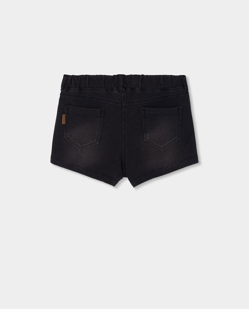 Calções de Felpa Efeito Denim em Preto Preto-2