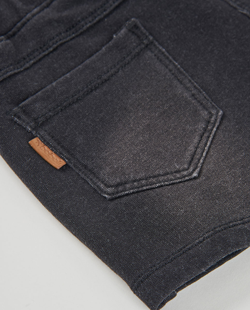 Calções de Felpa Efeito Denim em Preto Preto-3