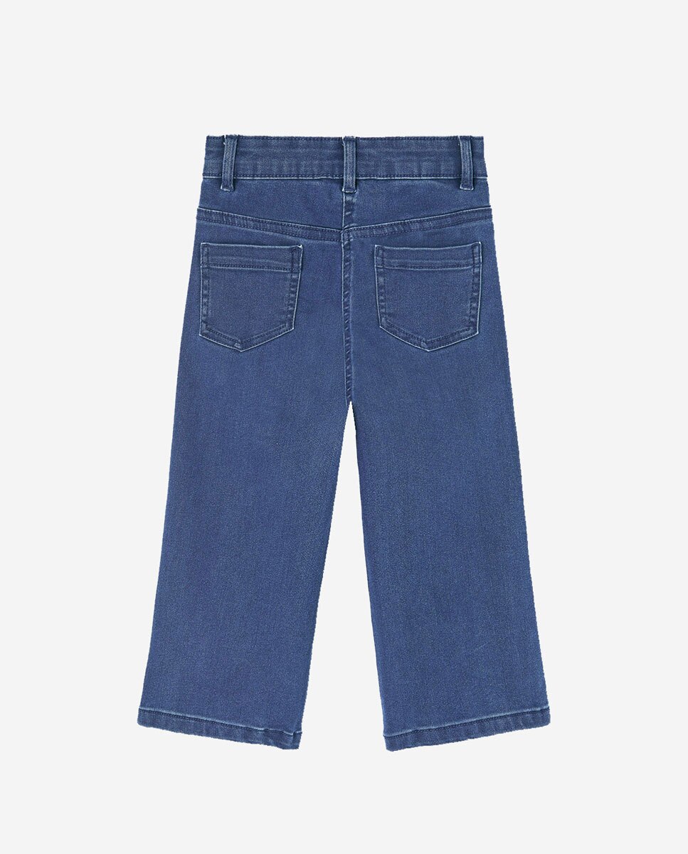 Calças Denim Amplas e de Cintura Subida Boboli Branco-2
