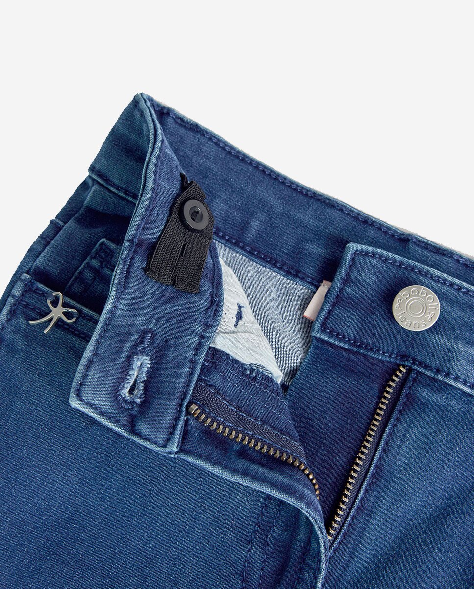 Calças Denim Amplas e de Cintura Subida Boboli Branco-3